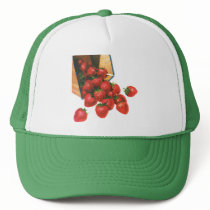 Vintage Fruit; Strawberries Falling From a Basket Mesh Hat