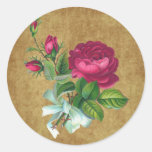 Vintage Fuchsia Rose Round Sticker
