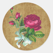 Vintage Fuchsia Rose Round Sticker