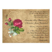 Vintage Fuchsia Rose Wedding Invitations
