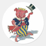 Vintage Funny Silly Humour, Dance Dancing Pig Round Stickers