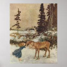 Vintage Gerda and the Reindeer by Edmund Dulac Posters