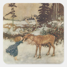 Vintage Gerda and the Reindeer by Edmund Dulac Square Sticker