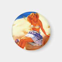 Vintage Gil Elvgren Beach Summer Pin up Girl Refrigerator Magnet