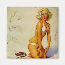 Vintage Gil Elvgren Beach Summer Pin up Girl Fridge Magnet
