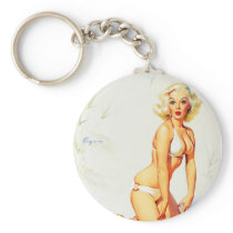 Vintage Gil Elvgren Beach Summer Pinup Girl Keychains