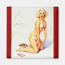 Vintage Gil Elvgren Beach Summer Pinup Girl Magnet