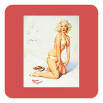 Vintage Gil Elvgren Beach Summer Pinup Girl Square Stickers
