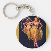 Vintage Gil Elvgren Hula Hawaiian Pin UP Girl Key Chains