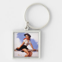 Vintage Gil Elvgren Ranch Western Pin up girl Keychains