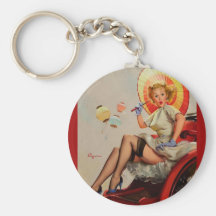 Vintage Gil Elvgren Rickshaw Pin up girl Keychain