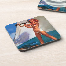 Vintage Gil Elvgren Sail Boat Sailing Pin UP Girl Coaster