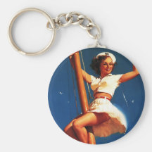 Vintage Gil Elvgren Sail Boat Sailing Pin UP Girl Key Chains