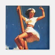Vintage Gil Elvgren Sail Boat Sailing Pin UP Girl Magnet