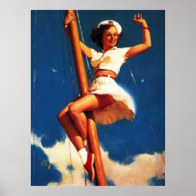 Vintage Gil Elvgren Sail Boat Sailing Pin UP Girl Posters
