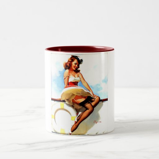 Vintage Gil Elvgren Sailor Nautical Pin up Girl Coffee Mug