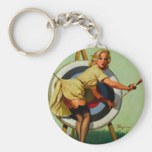 Vintage Gil Elvgren Target Archery Pinup Girl Keychain