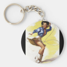 Vintage Gil Elvgren Western Cowgirl Pin UP Girl Keychains
