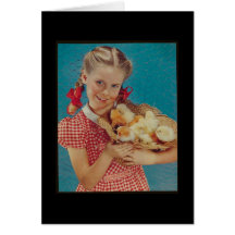 Vintage Girl & Easter Chicks Greeting Cards