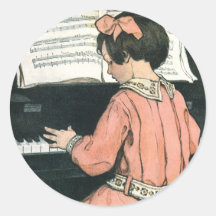 Vintage Girl, Music, Piano, Jessie Willcox Smith Round Stickers