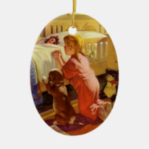 Vintage Girl Praying with Dog; Bedtime Prayers Christmas Ornaments