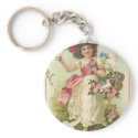 vintage girl with doves and flowers keychains