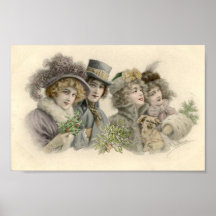 Vintage Girls and Dog Holiday Card Posters