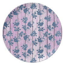 Vintage Girly Pink Blue Floral Pattern Party Plates