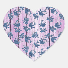 Vintage Girly Pink Blue Floral Pattern Heart Sticker