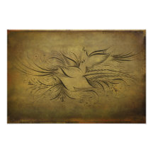 Vintage Gold Birds Line Drawings Art Photo