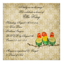 Vintage Golden Birds Baby Invitation