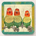 Vintage Golden Love Birds Cork Coaster cork coasters