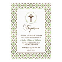 Vintage Grace Baptism 5x7 Invitation (brown/sage)