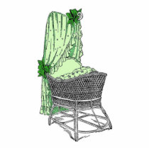 Vintage Green Baby Bassinet Photo Sculpture