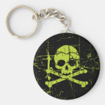 Vintage Green Skull and Crossbones Keychains