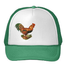 Vintage Green Tail Feathers Rooster Cockerel Trucker Hats