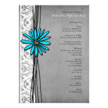 Vintage Grey and Blue Daisy Wedding Program Invitations