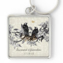 Vintage Grey Birds Hand Drawn Blooms Key Chain keychains