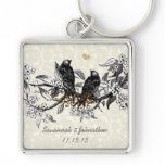Vintage Grey Birds Hand Drawn Blooms Key Chain keychains