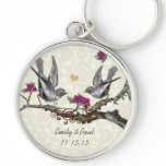 Vintage Grey Birds Plum Flowers Wedding Key Chain keychains