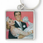 Vintage Groom Carrying Bride; the Newlyweds keychains