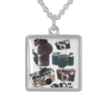 Vintage Grunge Retro Cameras Pattern Pendants