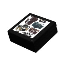 Vintage Grunge Retro Cameras Pattern Trinket Boxes