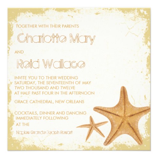Vintage Grunge Starfish wedding invitaton Custom Invitation