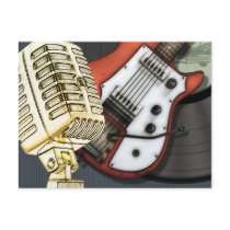 Vintage Guitar and Microphone Postcard