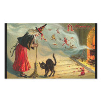 Vintage Halloween Art - Cat meets the Witch ! Rectangle Stickers