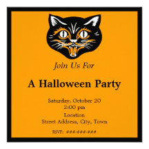 Vintage Halloween Black Cat Face Party Personalised Announcement