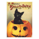 Vintage Halloween Black Cat Pumpkin Carving Party Personalized Announcement