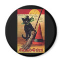 Vintage Halloween Black Cat, Witch's Broom and Hat magnets