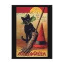 Vintage Halloween Black Cat, Witch's Broom and Hat postcards